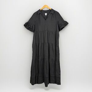 Chicos Dress Womens 2/14 100% Linen Tiered Maxi Dress Boho Coastal Resort